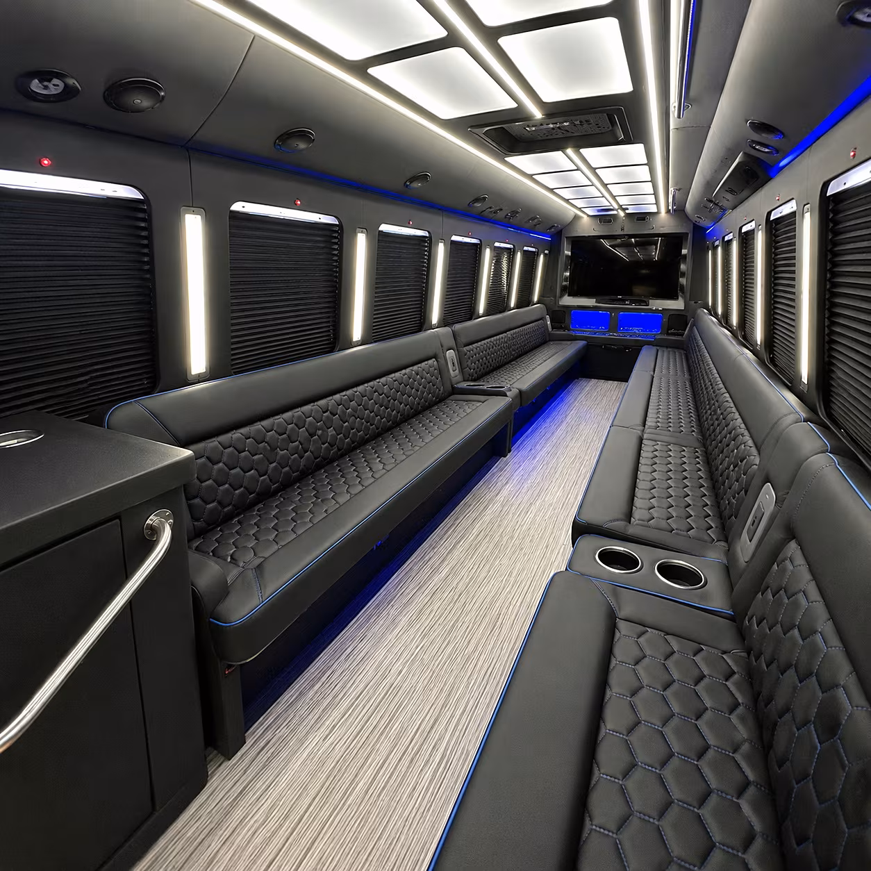 Passenger seating aboard a party bus rental serving Albuquerque