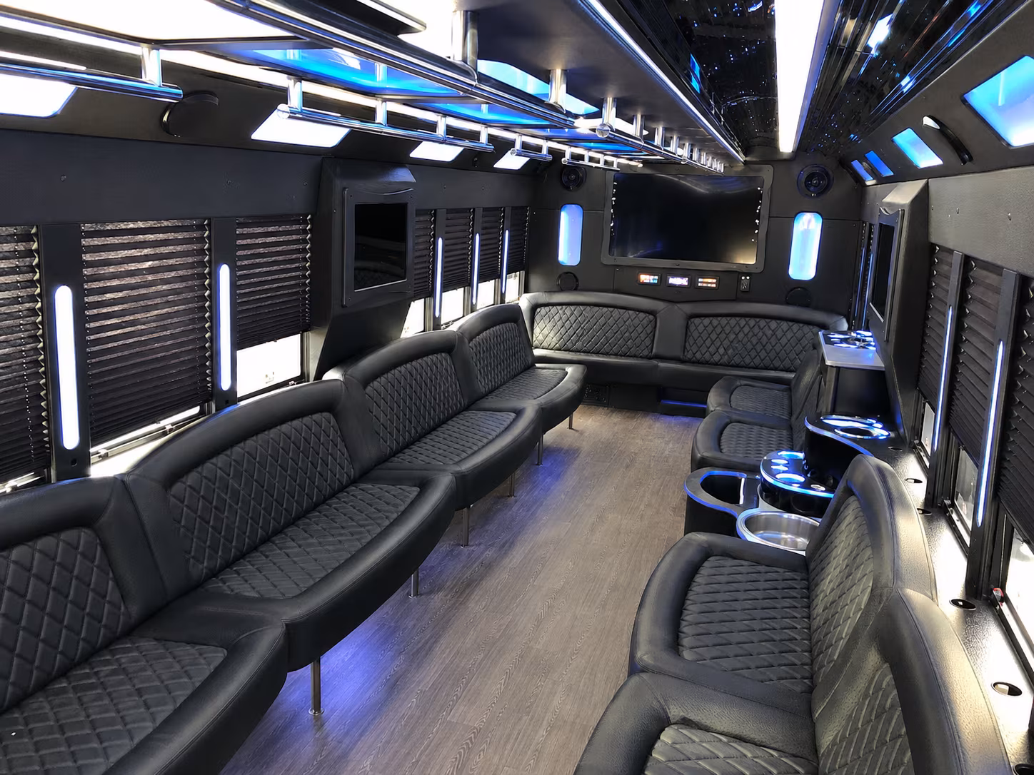 Interior of a party bus rental serving Albuquerque